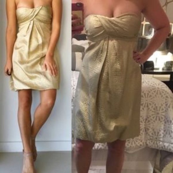 Cache NYE Metallic Gold Textured Strapless Dress - Picture 2 of 8